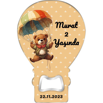 Paraşütlü Ayıcık Temalı Balon Ahşap Magnet 