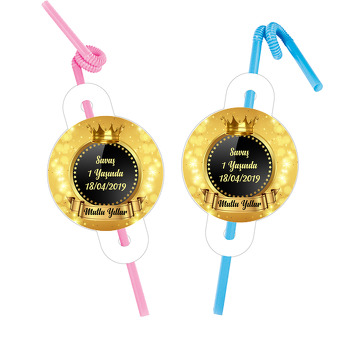 Parıltılı Gold Simli Temalı Pipet ve Kartı