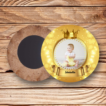 Parıltılı Gold Simli Temalı Resimli Ahşap Daire Magnet