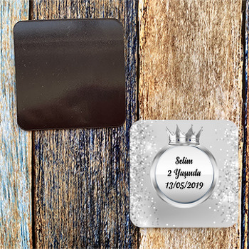 Parıltılı Gümüş Simli Temalı Kare Doğum Günü Magnet