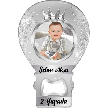 Parıltılı Gümüş Simli Temalı Resimli Balon Magnet Açacak