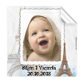 Paris Temalı Doğum Günü  Kare Etiket