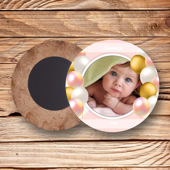 Parlak Balonlar Temalı Resimli Ahşap Daire Magnet