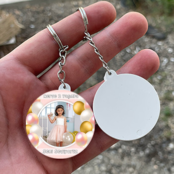 Parlak Balonlar Temalı Resimli Daire Plastik Anahtarlık
