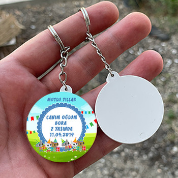 Parti Kedileri Temalı Daire Plastik Anahtarlık