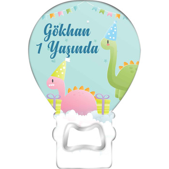 Parti Şapkalı Dinazorlar Temalı Balon Ahşap Magnet 