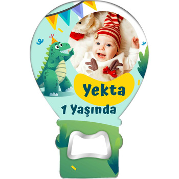 Parti Şapkalı Eğlenceli Dinazor Temalı Balon Ahşap Magnet 