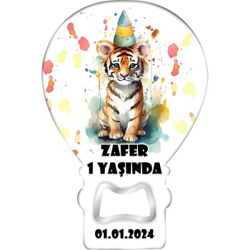Parti Şapkalı Kaplan Temalı Balon Ahşap Magnet 