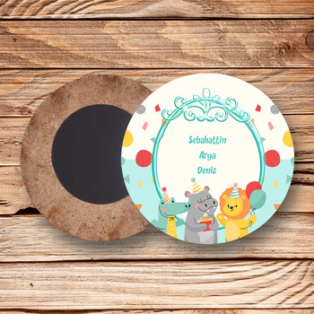 Parti Temalı Ahşap Daire Magnet