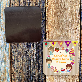 Parti  Temalı Doğum Günü Kare Magnet