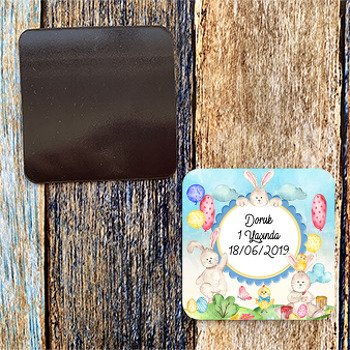 Paskalya Tavşanı Temalı Kare Doğum Günü Magnet