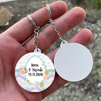 Paskalya Temalı Daire Plastik Anahtarlık