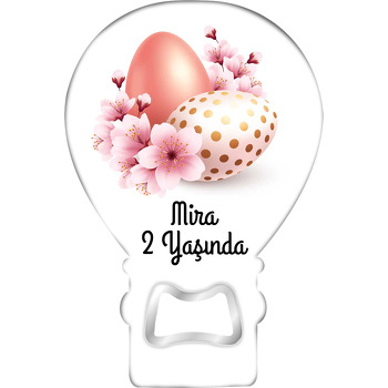 Paskalya Yumurtaları ile Bahar Çiçekleri Temalı Balon Ahşap Magnet 