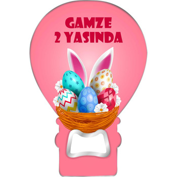 Paskalya Yumurtaları ile Tavşan Kulağı Temalı Balon Ahşap Magnet 