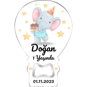 Pastalı Doğum Günü Fili Temalı Balon Ahşap Magnet 