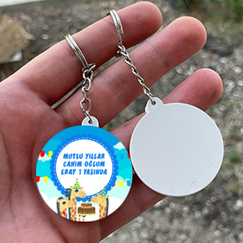 Pastalı Zürafalar Temalı Daire Plastik Anahtarlık