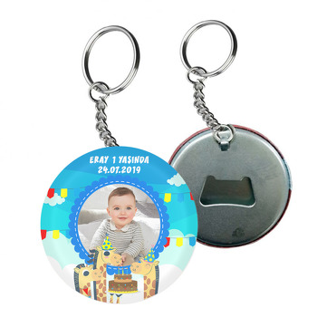 Pastalı Zürafalar Temalı Resimli Arkası Açacak Anahtarlık