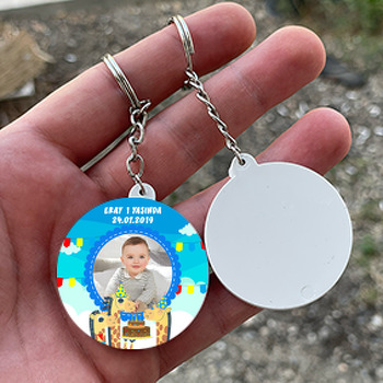 Pastalı Zürafalar Temalı Resimli Daire Plastik Anahtarlık