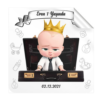 Patron Bebek Gold Taç Temalı Kare Parti Etiket