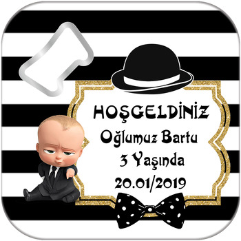 Patron Bebek Siyah Beyaz Desen Temalı Kare Magnet Açacak