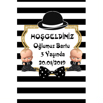 Patron Bebek Siyah Beyaz Temalı Doğum Günü Afiş