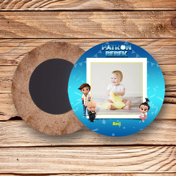 Patron Bebek Temalı Resimli Ahşap Daire Magnet