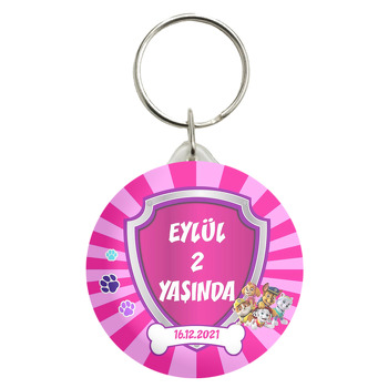 Paw Patrol Pembe Çizgili Fon Temalı Anahtarlık