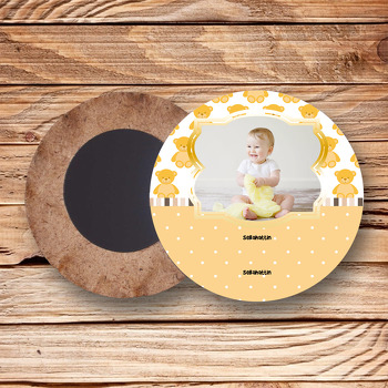 Peluş Ayı Temalı Ahşap Daire Magnet