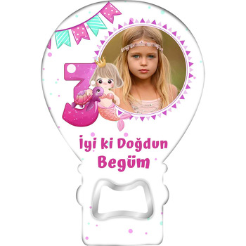 Pembe 3 Yaş ile Denizkızı Temalı Balon Ahşap Magnet 
