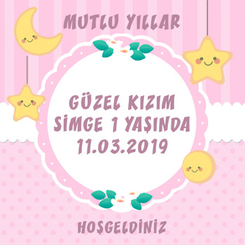 Pembe Ay Ve Yıldız Temalı Kare Hoşgeldin Bebek Parti Afiş