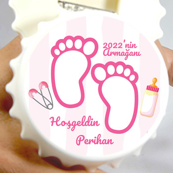 Pembe Ayak İzi Temalı Kapak Şekilli Magnet Açacak
