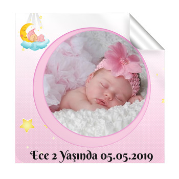 Pembe Aydede Temalı Doğum Günü  Kare Etiket