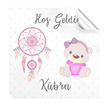 Pembe Ayıcık ve Rüya Kapanı Temalı Kare Etiket