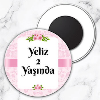 Pembe Bahar Çiçekleri Temalı Daire Plastik Magnet
