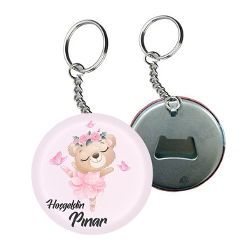 Pembe Balerin Ayıcık Temalı Arkası Açacak Anahtarlık