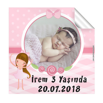Pembe Balerin Temalı Kare Etiket
