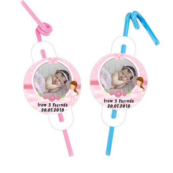 Pembe Balerin Temalı Resimli Pipet ve Kartı