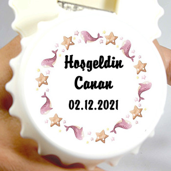 Pembe Balinalar ile Yıldız Temalı Kapak Şekilli Magnet Açacak