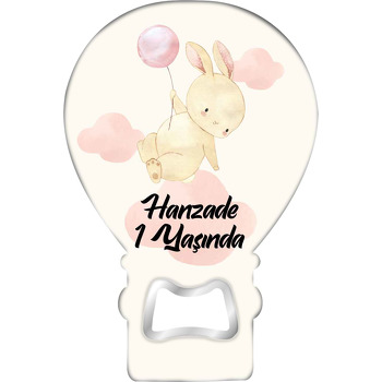 Pembe Balonla Uçan Tavşan Temalı Balon Ahşap Magnet 