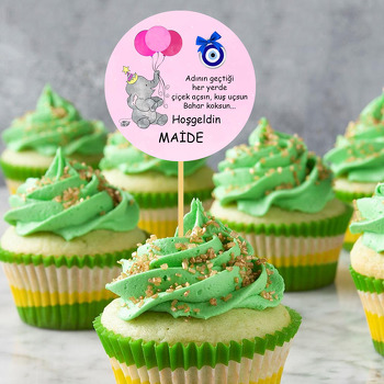 Pembe Balonlu Fil ile Nazar Boncuğu Temalı Parti Kürdan Süs