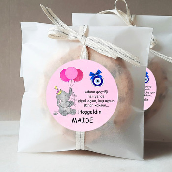 Pembe Balonlu Fil ile Nazar Boncuğu Temalı Sticker