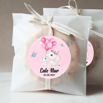 Pembe Balonlu Fil ile Tavşan Temalı Sticker