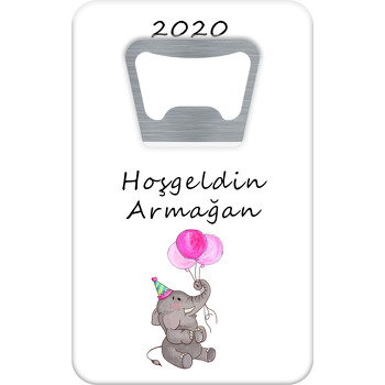 Pembe Balonlu Fil Temalı Hoşgeldin Bebek Dikdörtgen Magnet Açacak