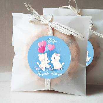 Pembe Balonlu Kediler Temalı Sticker