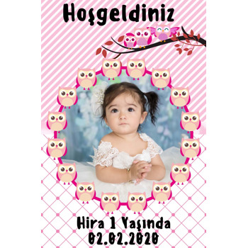 Pembe Baykuş Temalı Doğum Günü Afiş