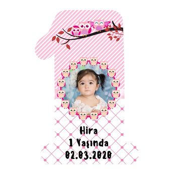 Pembe Baykuş  Temalı Doğum Günü Magnet
