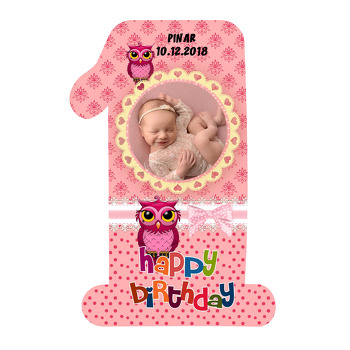 Pembe Baykuş Temalı Doğum Günü Magnet