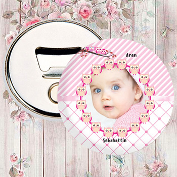 Pembe Baykuş Temalı Fotoğraflı Magnet Açacak