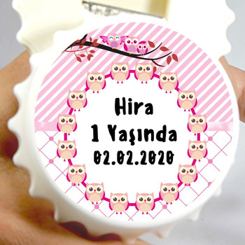 Pembe Baykuş Temalı Kapak Şekilli Magnet Açacak