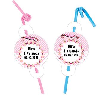 Pembe Baykuş Temalı Pipet ve Kartı